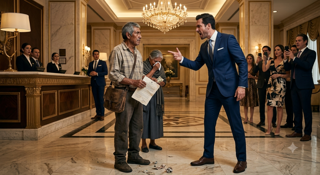 El Campesino Humillado Resultó ser el Dueño Millonario: El Documento del Abogado que Arruinó al Gerente 2 ¡Bienvenido! Si vienes de Facebook con el corazón en un puño y la sangre hirviendo por la injusticia que acabas de leer, estás en el lugar correcto. Sé que te quedaste con la boca abierta cuando don Elías sacó ese misterioso papel arrugado de su viejo morral de cuero, justo después de que el arrogante gerente pisoteara su dinero y su dignidad. Prepárate, porque lo que contenía ese documento y lo que pasó en los siguientes minutos en ese lobby de lujo es una lección de vida que nadie en ese hotel olvidará jamás. Sigue leyendo, porque la justicia a veces tarda, pero cuando llega, golpea con la fuerza de un huracán. 1000265054
